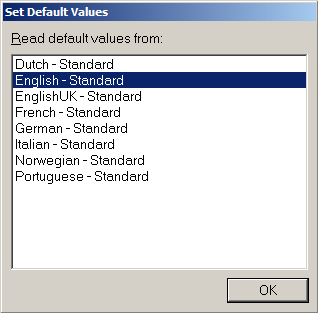 Set Default Values screen