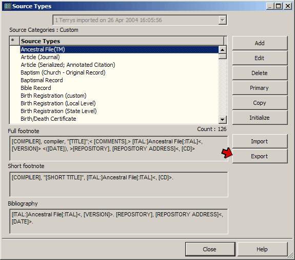 Source Types screen