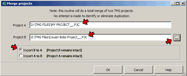 Merge projects screen