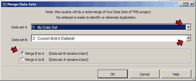 Merge Data Sets screen