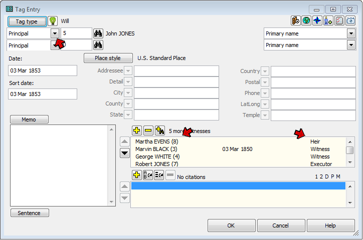 Tag Entry screen