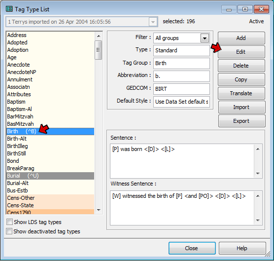 Tag Type List