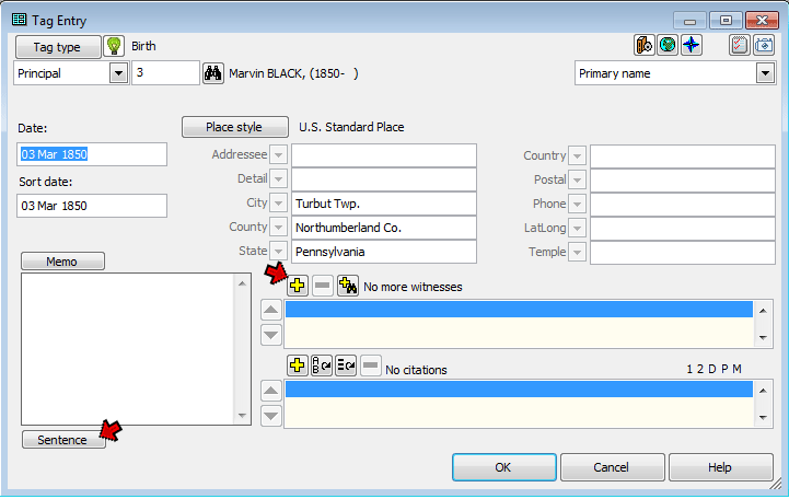 Tag Entry screen