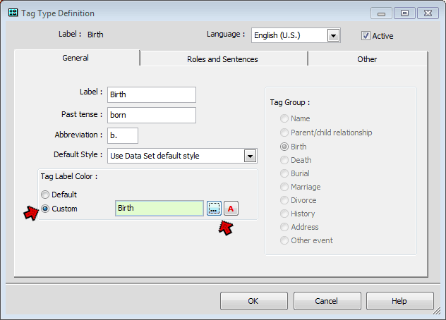 Tag Type Def screen